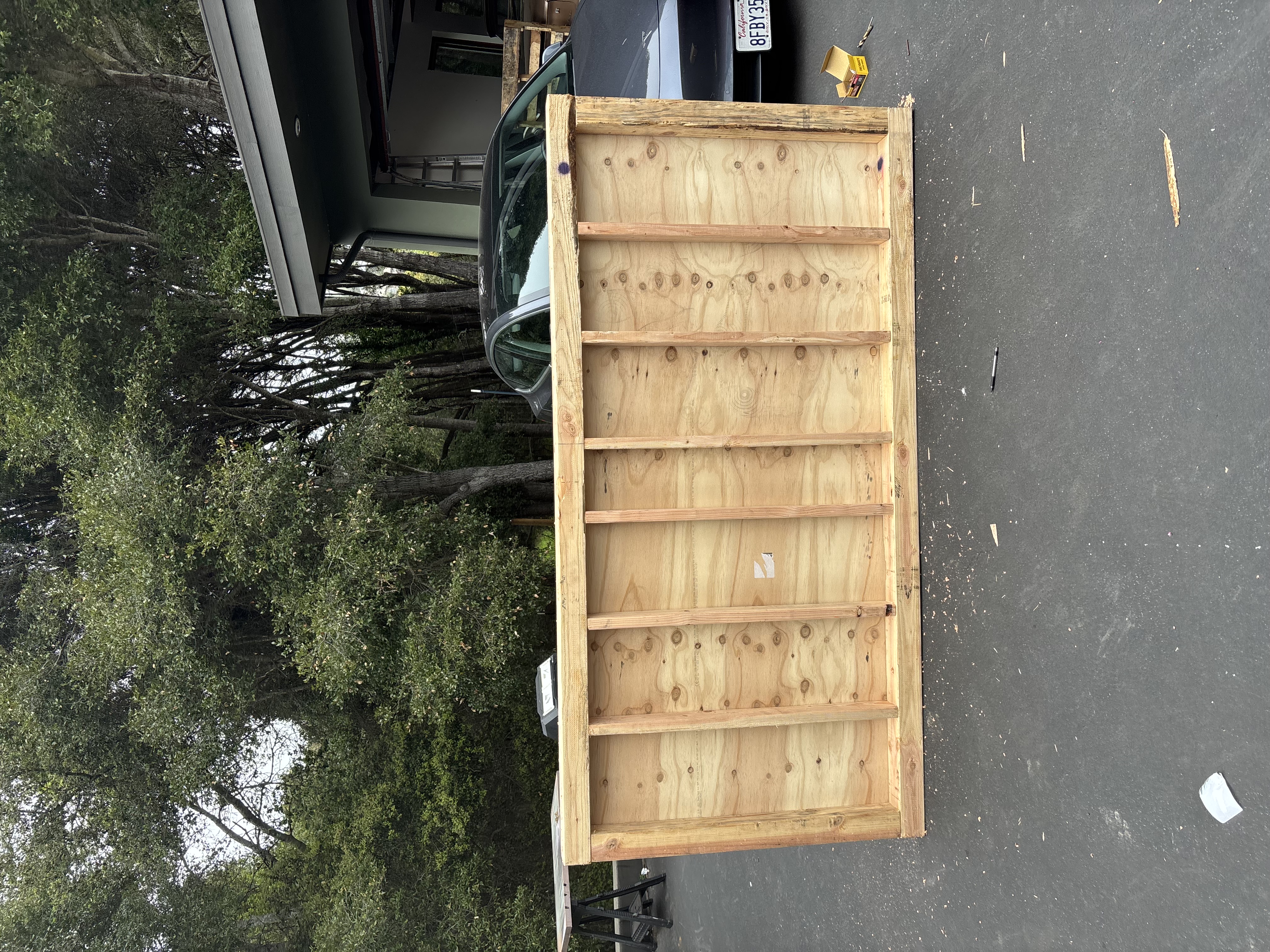 Wooden four-seat railcart frame during construction